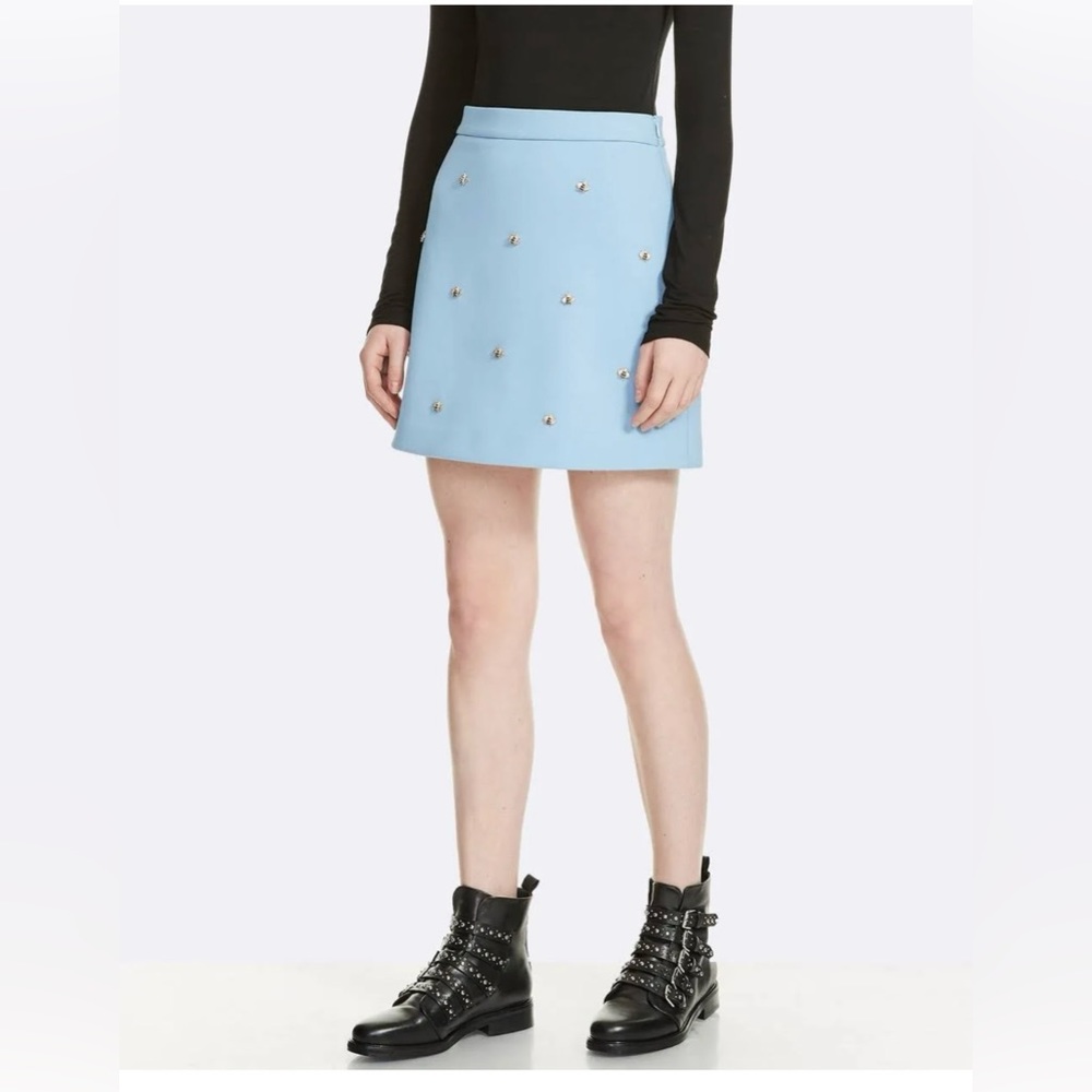 Maje Metal-Bee-Embellished Mini Skirt - Blue Sky Size 1 / S